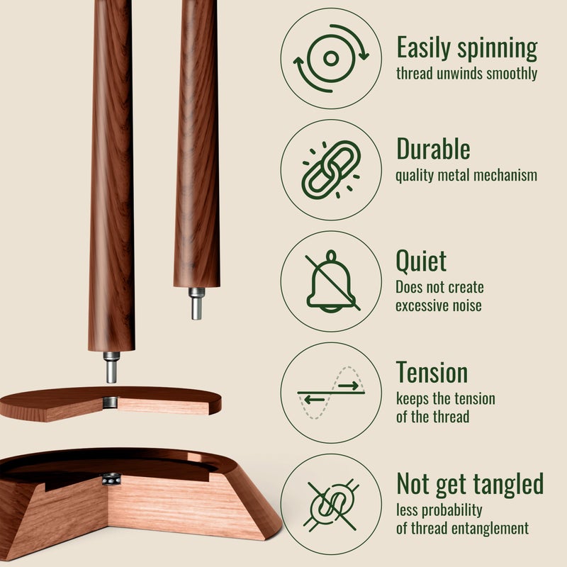 BARVA Yarn Holder Set 22 Lb Capacity for Chunky Yarn w/Extra Spindle | Smooth Bearing Spinner & Big Rubber Anti Slip Pads for Stability | European Wood Crochet Accessories & Fiber Crafts Pro Tools - Image 3